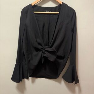 Nasty Gal Women’s Black Front Tie Top - Bell Sleeves - Size 4